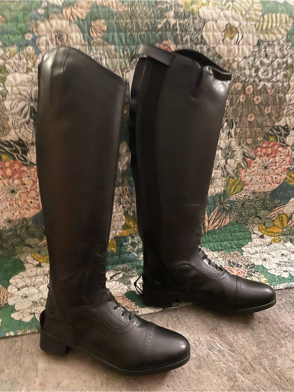 Women's Black Tall Riding Boots - Sleek Lace-Up Equestrian Style